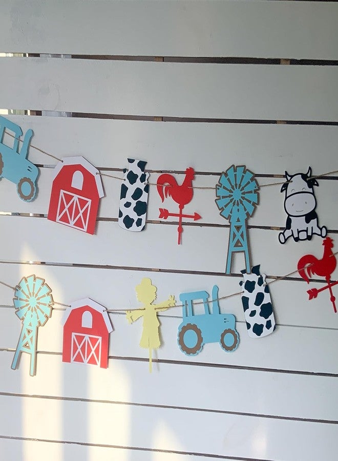 Haoser Farm Animal Theme Birthday Banner - 14 Pc Barnyard Party Bunting with Jute String - Reusable Wall Decoration for Kids’ 1st 2nd 3rd Birthday (Farm) - Image 1